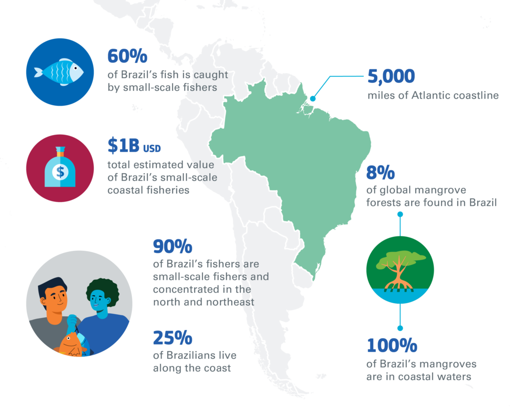 Infographic about community seas in Brazil. 