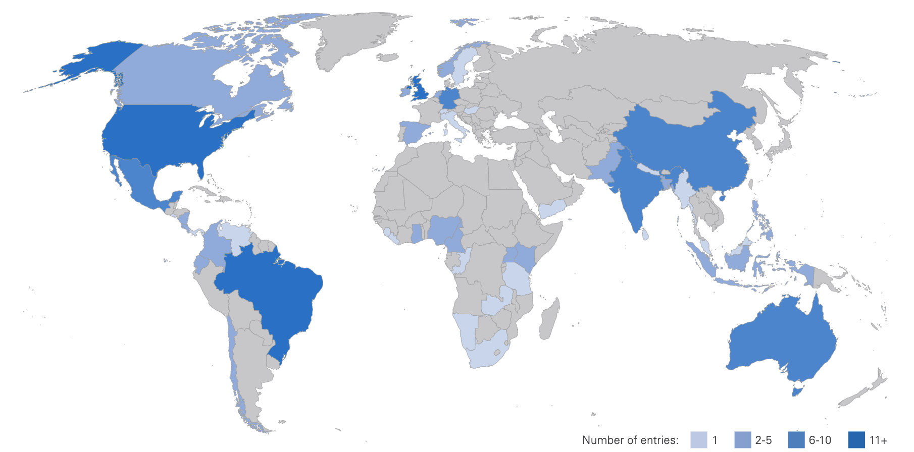 world map of Solution Search entries.