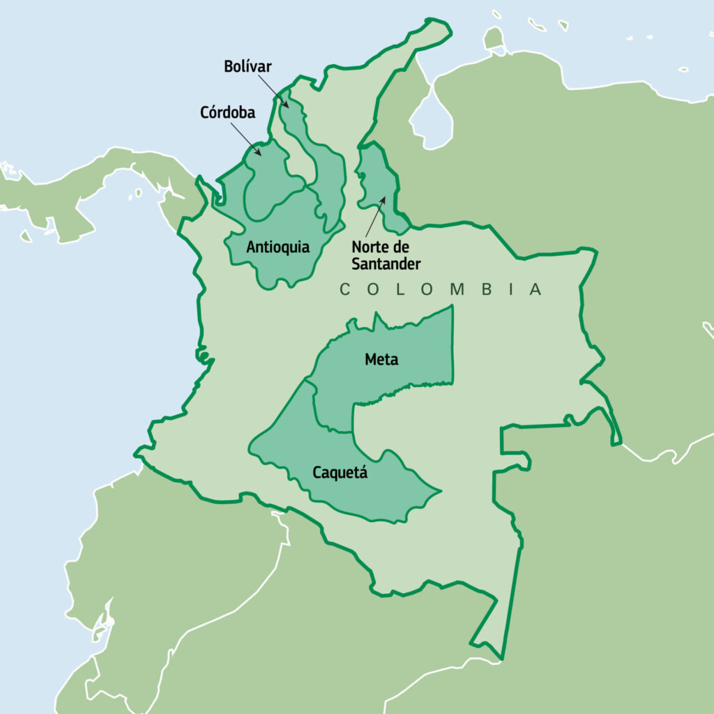 Colombia map of departments where we work.
