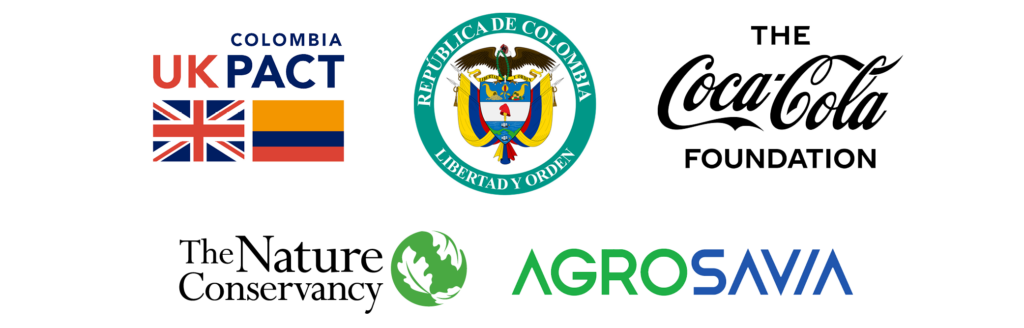 partner logos including UKPact, Coca Cola, The Nature Conservancy, Agrosavia, and Republica de Colombia