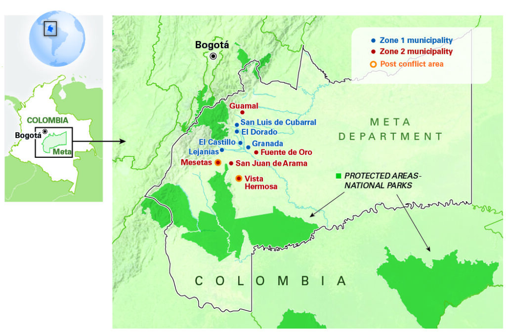 Map of Lands for Life sites in Colombia.