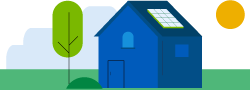 Icon of a home with solar panels.