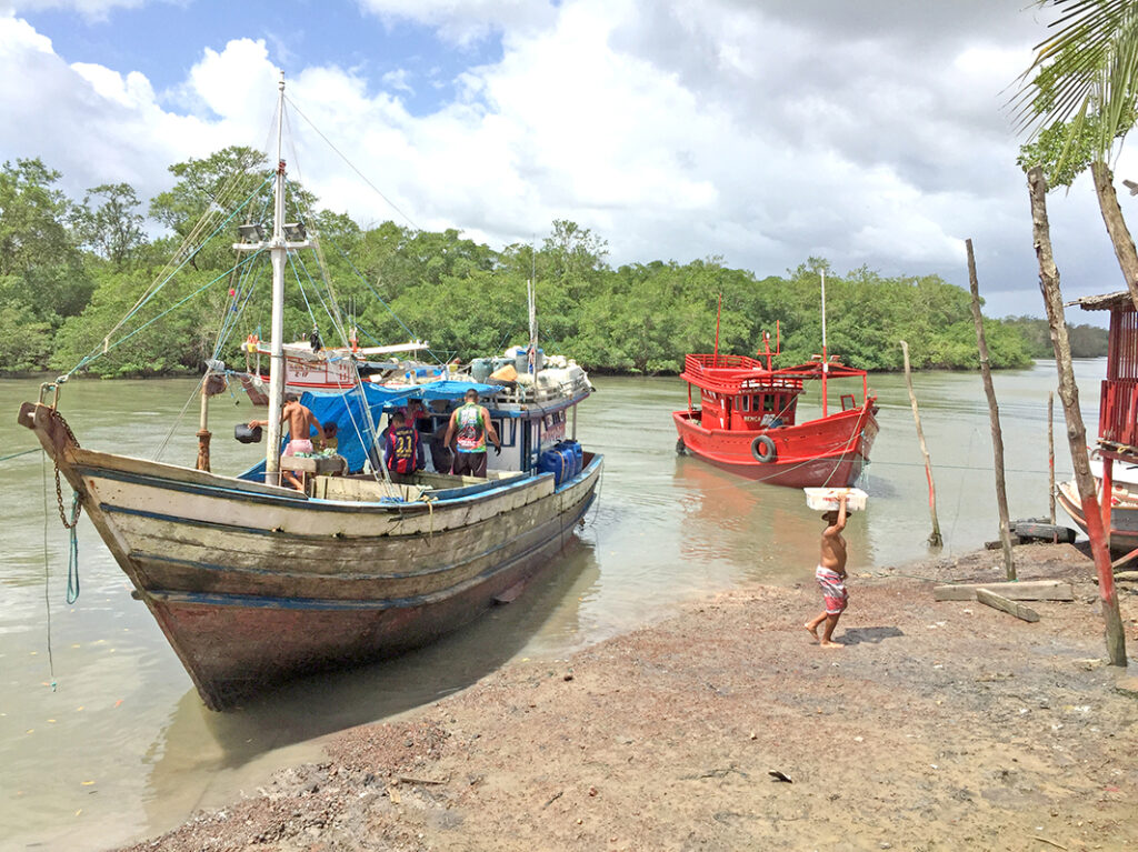 Boats arriving at landing site in Curuçá RESEX with their catch.