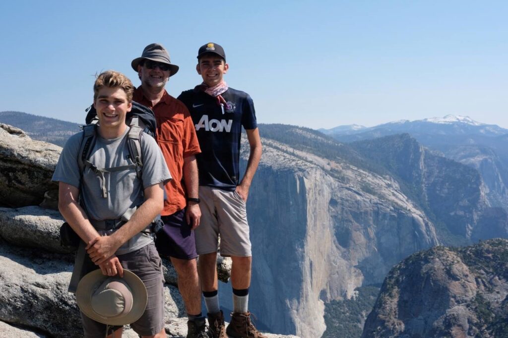 Jeremy Roschelle hiking with his sons.