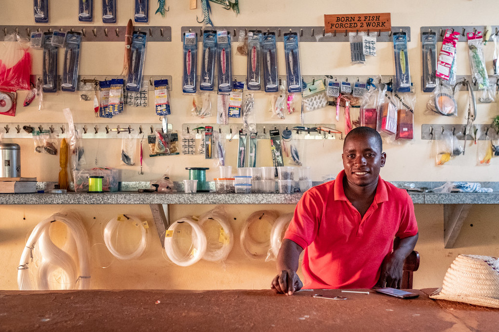 Valentino António Chume is a school teacher and also runs a shop supplying fishing gear and various sundries.