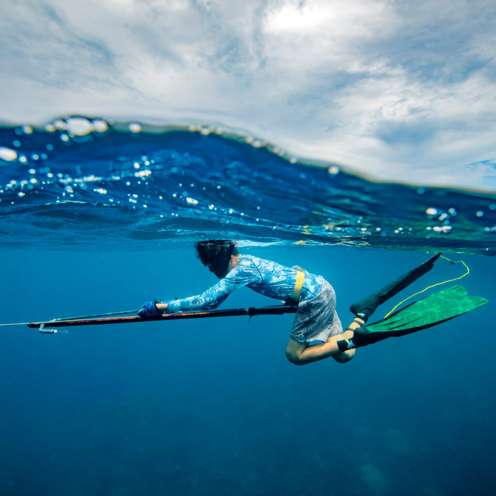 Brendan Keane spearfishing around the Rock Islands. Like many in Koror, fishing is mostly done as supplemental food and income, but not relied upon.