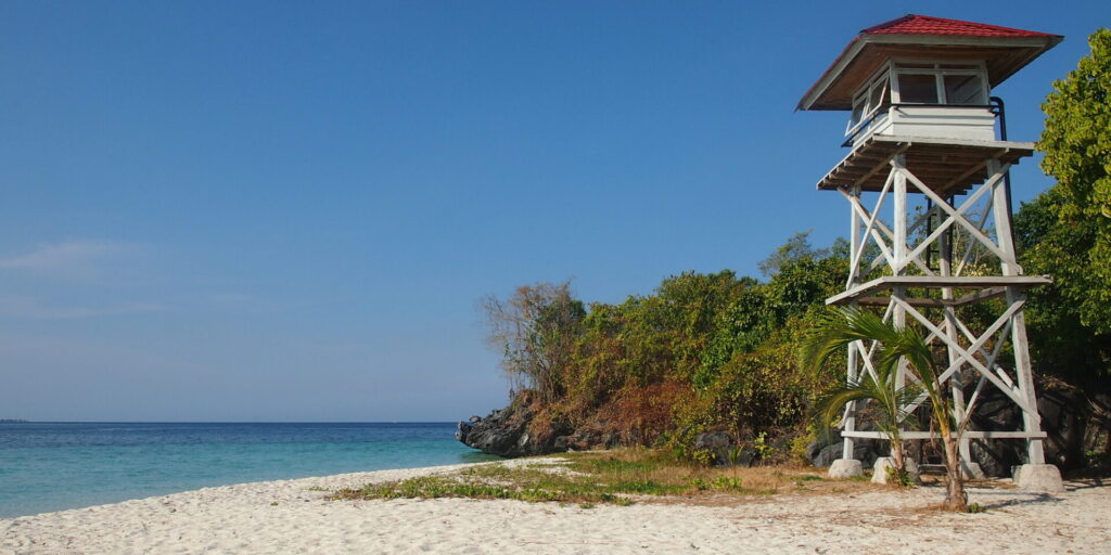 Watch tower on the beach in Bogor, Indonesia.