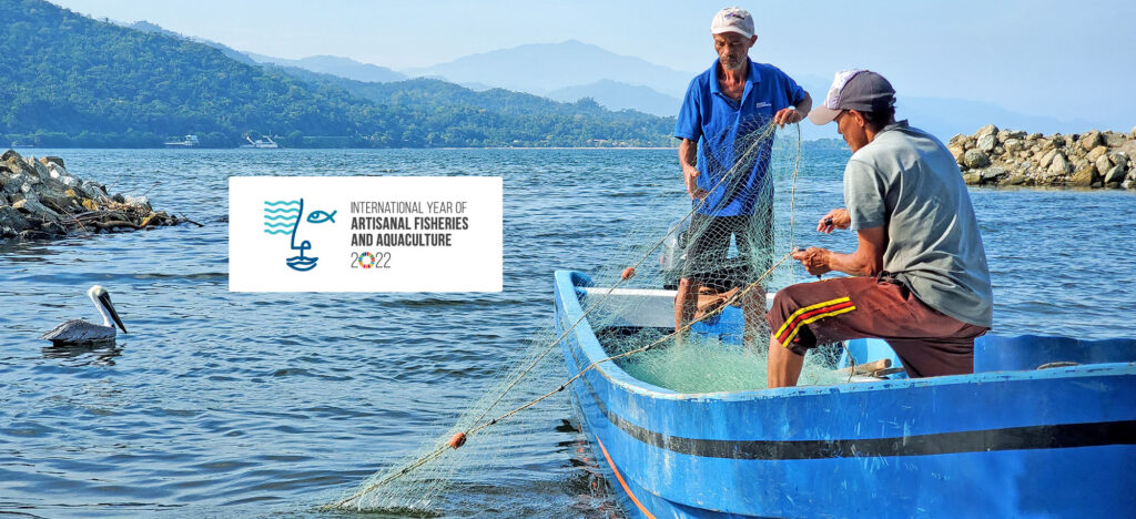IYAFA 2022 logo over an image of two fisherman in Honduras.